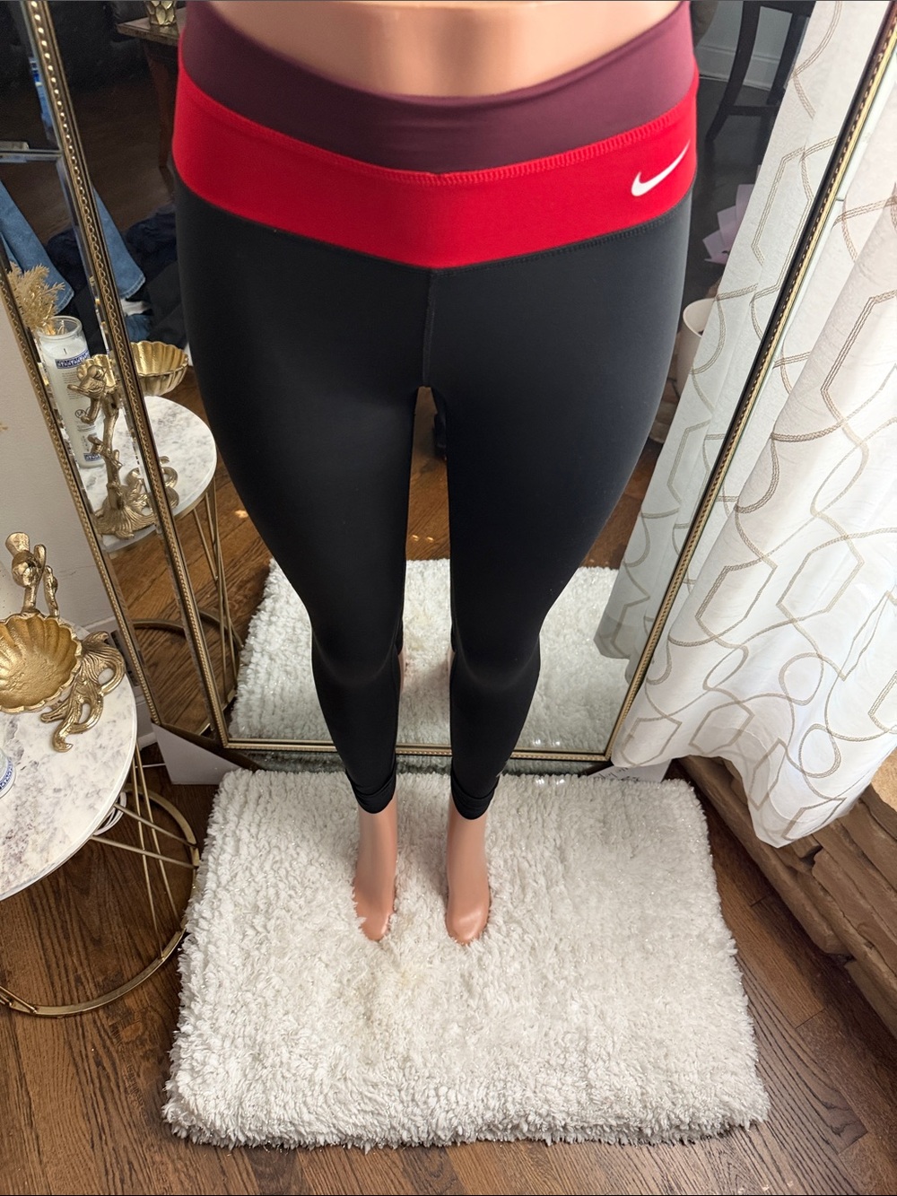 Nike Black Leggings with Red and Maroon Waistband